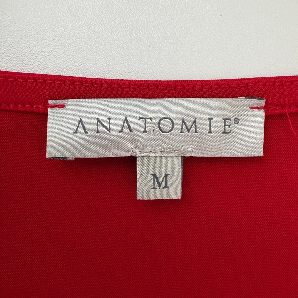 Anatomie Marine Travel Dress Medium Atomic Red Ruched Faux Wrap V-Neck Stretch - Picture 7 of 9